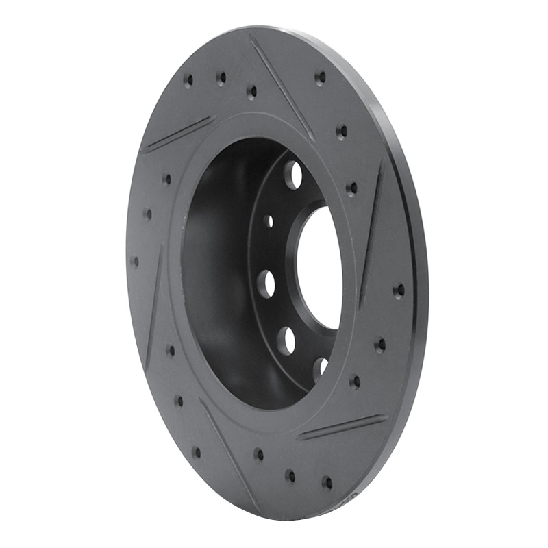 Audi A3 Brake Rotor (1) - Rear Left - R1 Concepts - Drilled & Slotted - Black - `10-`19